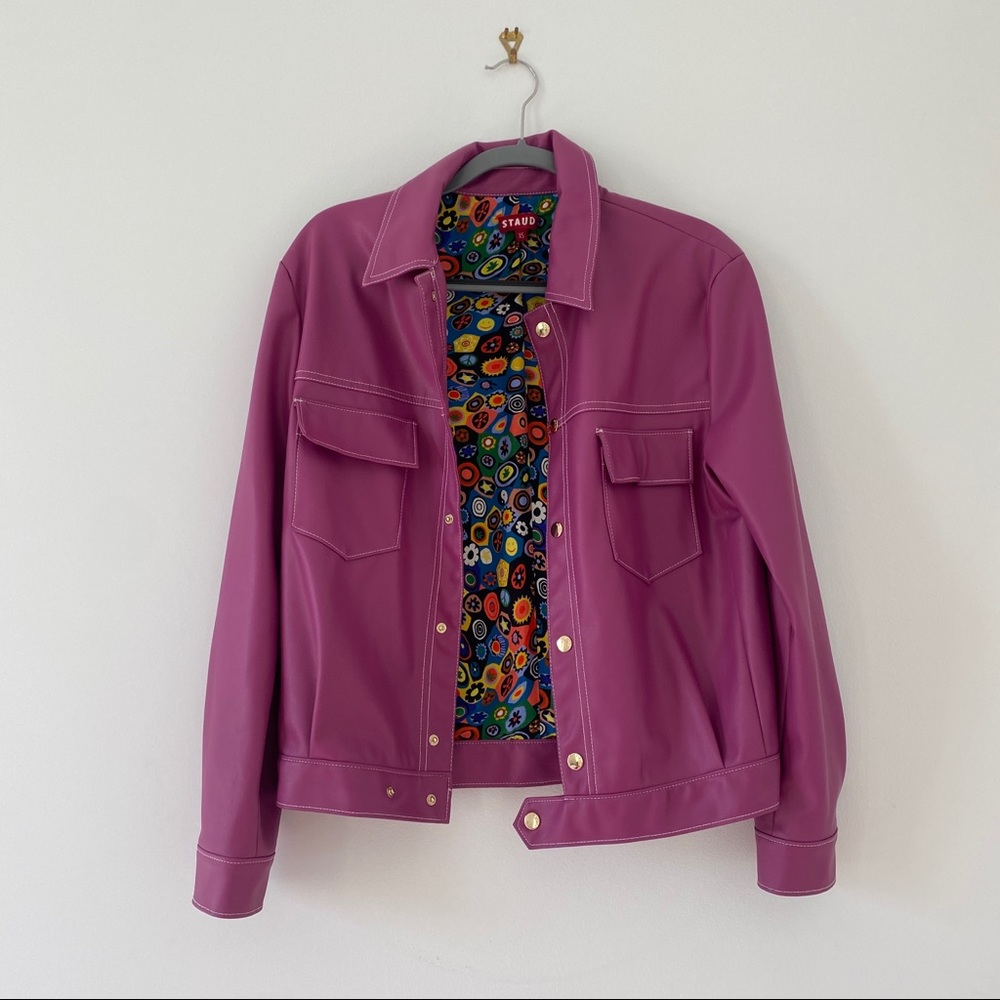 Vegan leather Staud hot pink jacket
